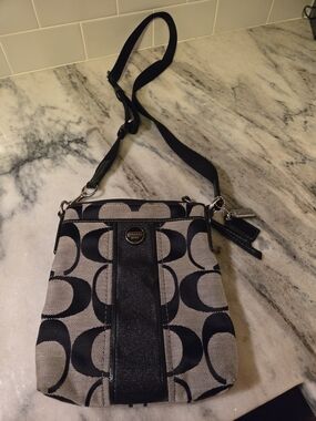 Coach Black and Gray Signature Crossbody Bag with 2 coach hang tags